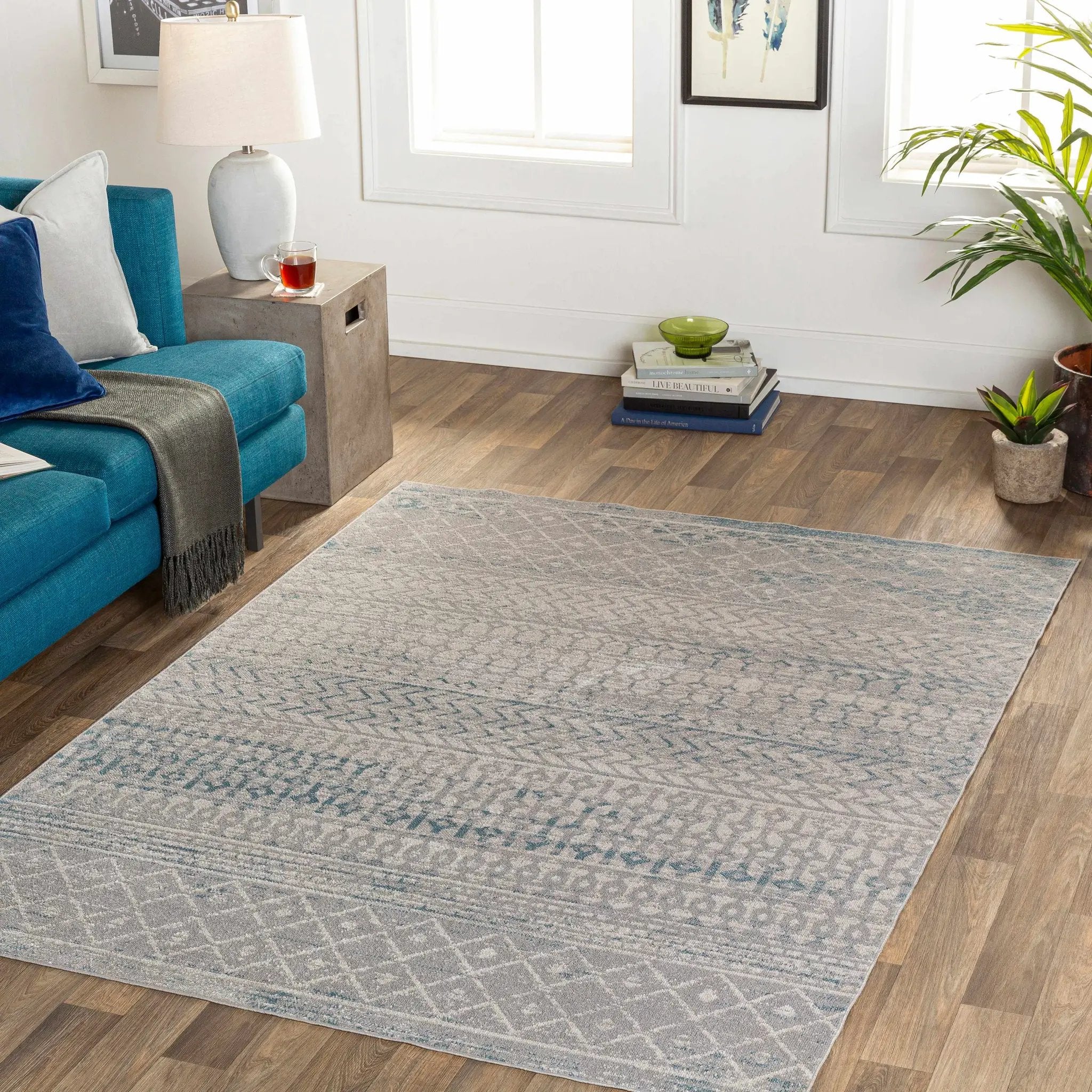 Tambac Blue & Gray Washable Area Rug - Clearance by Boutique Rugs