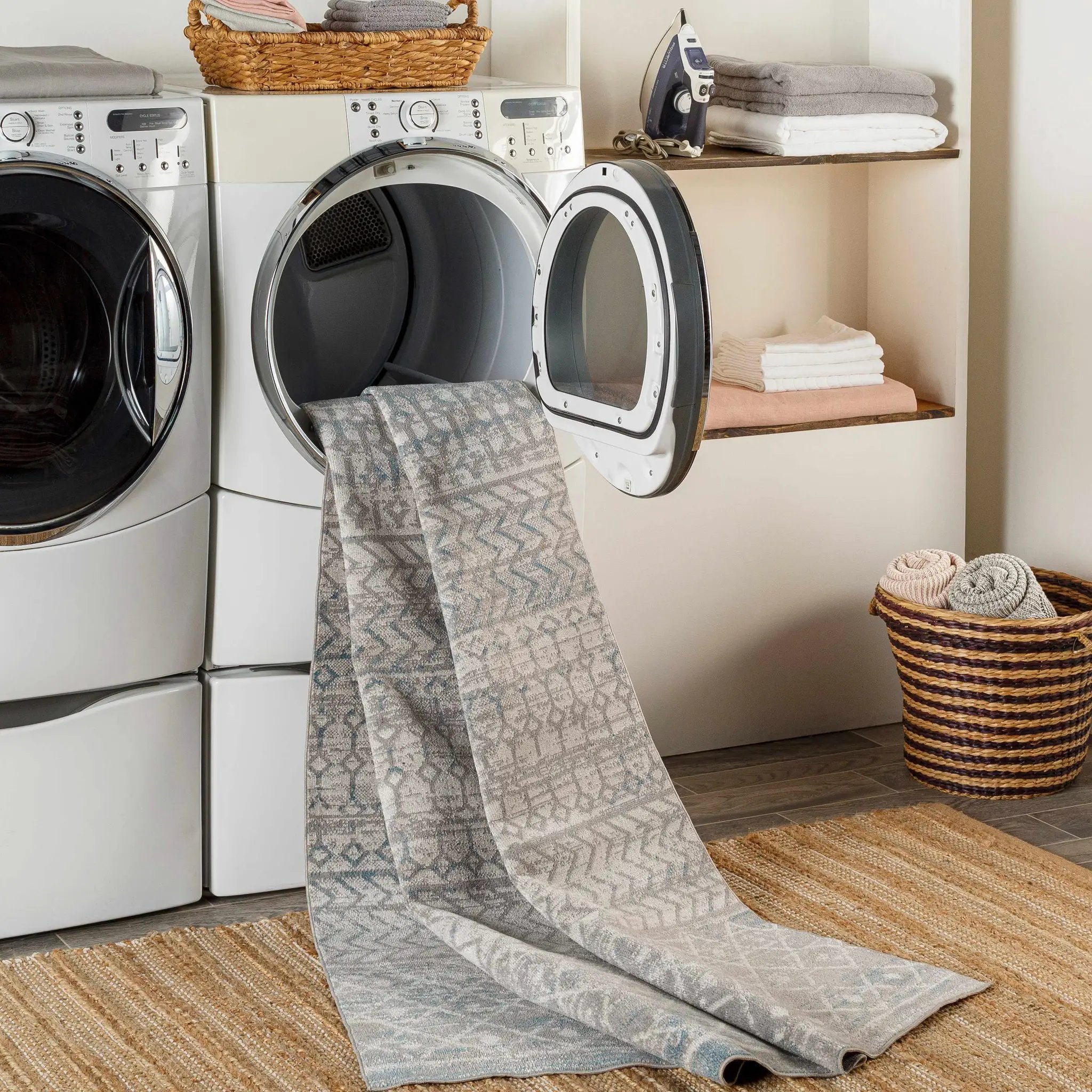 Tambac Blue & Gray Washable Area Rug - Clearance by Boutique Rugs