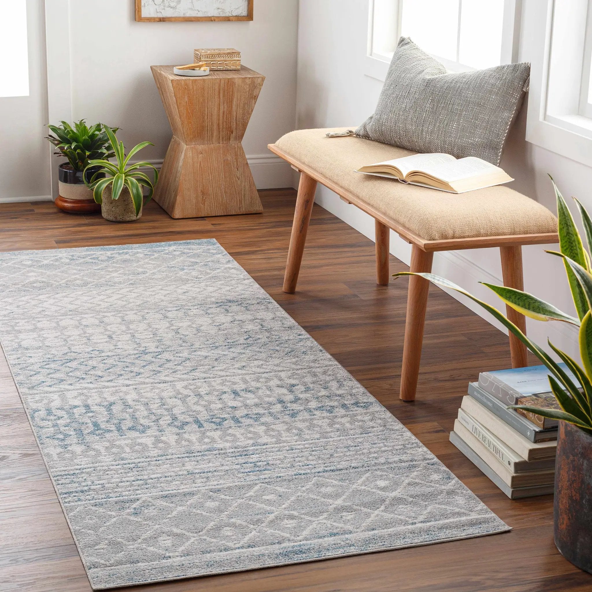 Tambac Blue & Gray Washable Area Rug - Clearance by Boutique Rugs