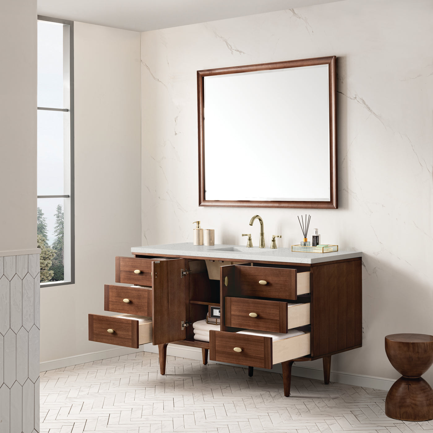 James Martin Amberly 60" Dual Mount Single Bathroom Vanity, Mid-Century Walnut by James Martin