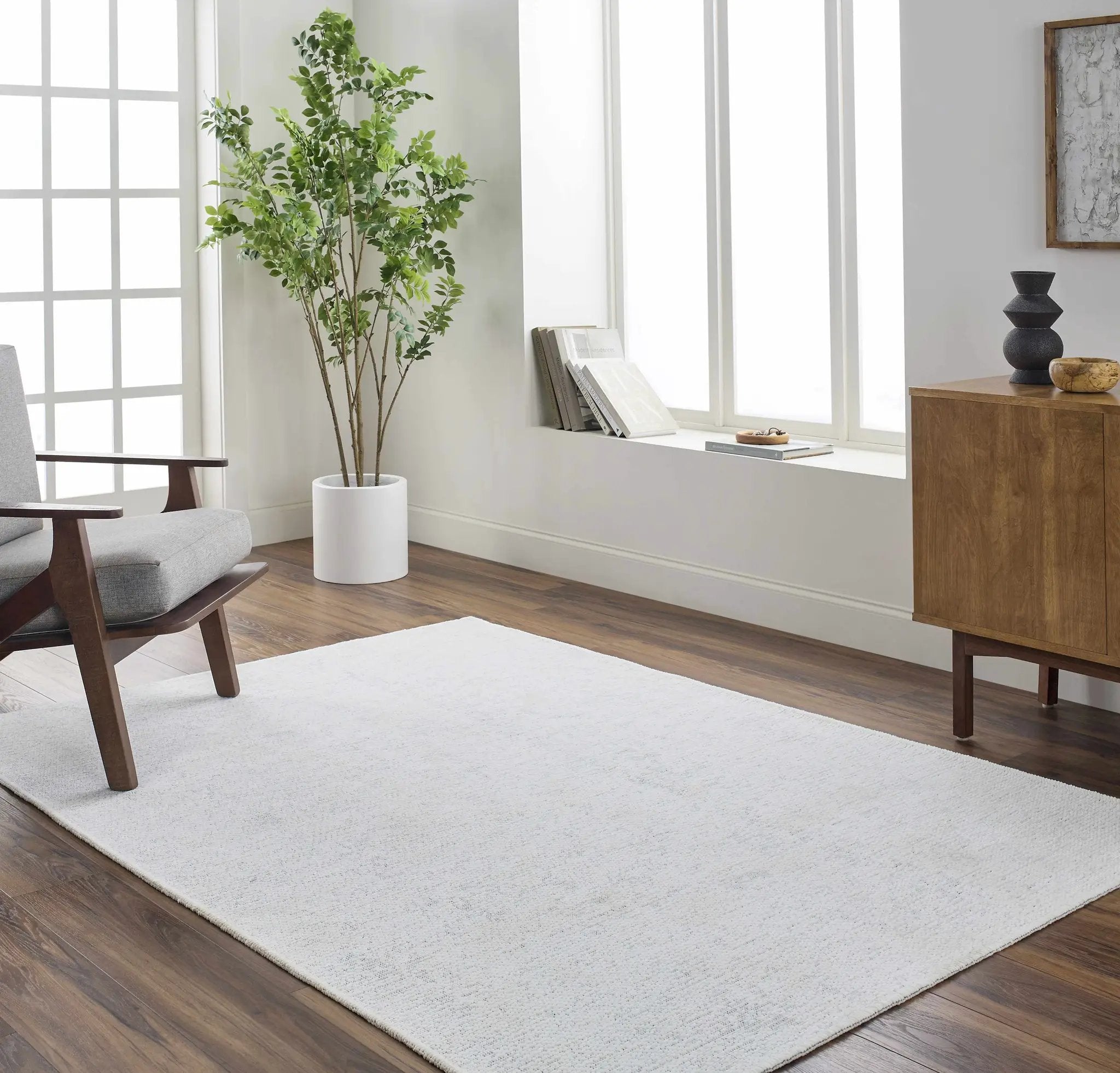 Isako Cream & Gray Solid Washable Area Rug - Clearance by Boutique Rugs