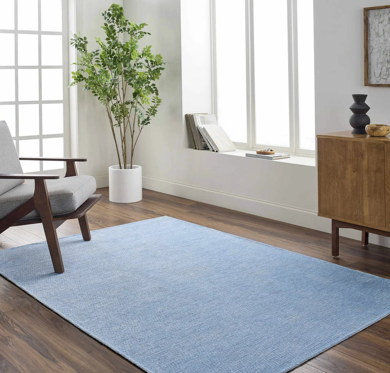 Isako Blue Solid Washable Area Rug - Clearance by Boutique Rugs