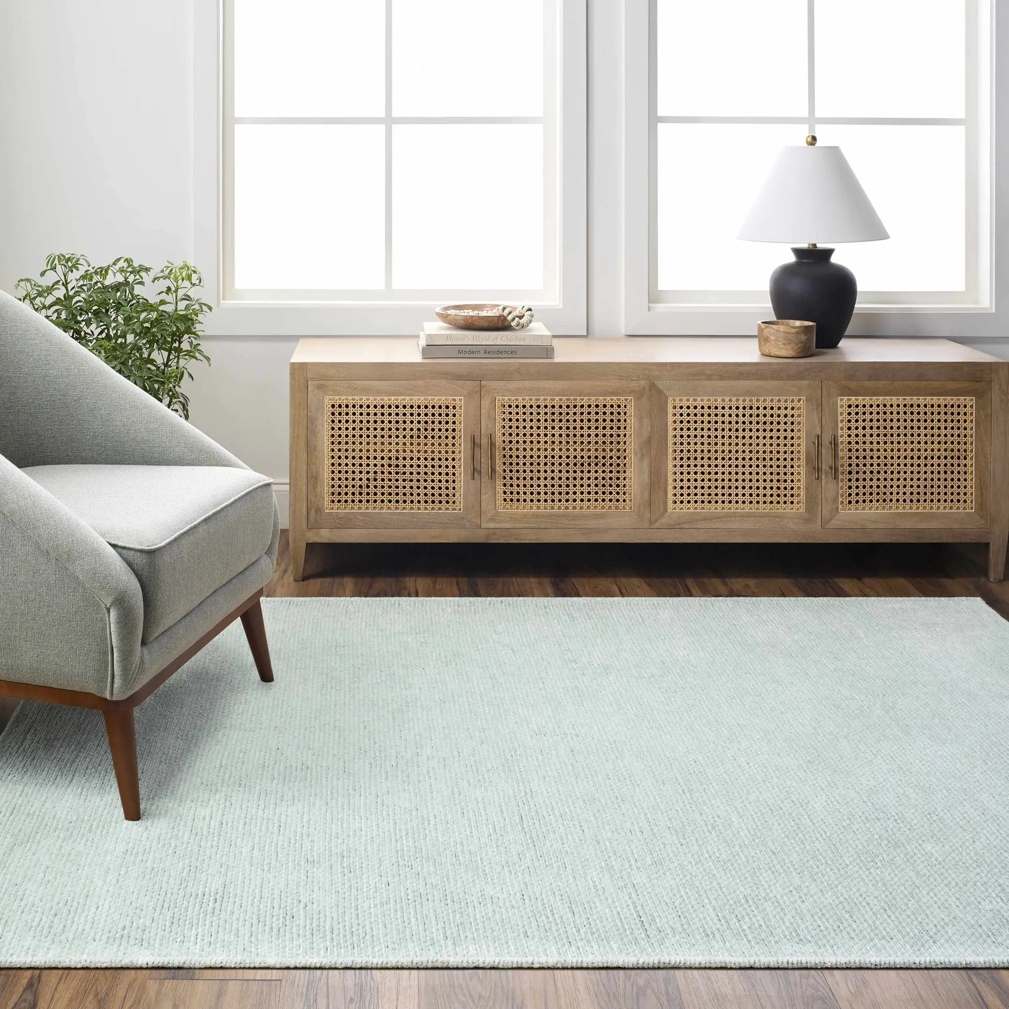 Isako Seafoam Solid Washable Area Rug - Clearance by Boutique Rugs
