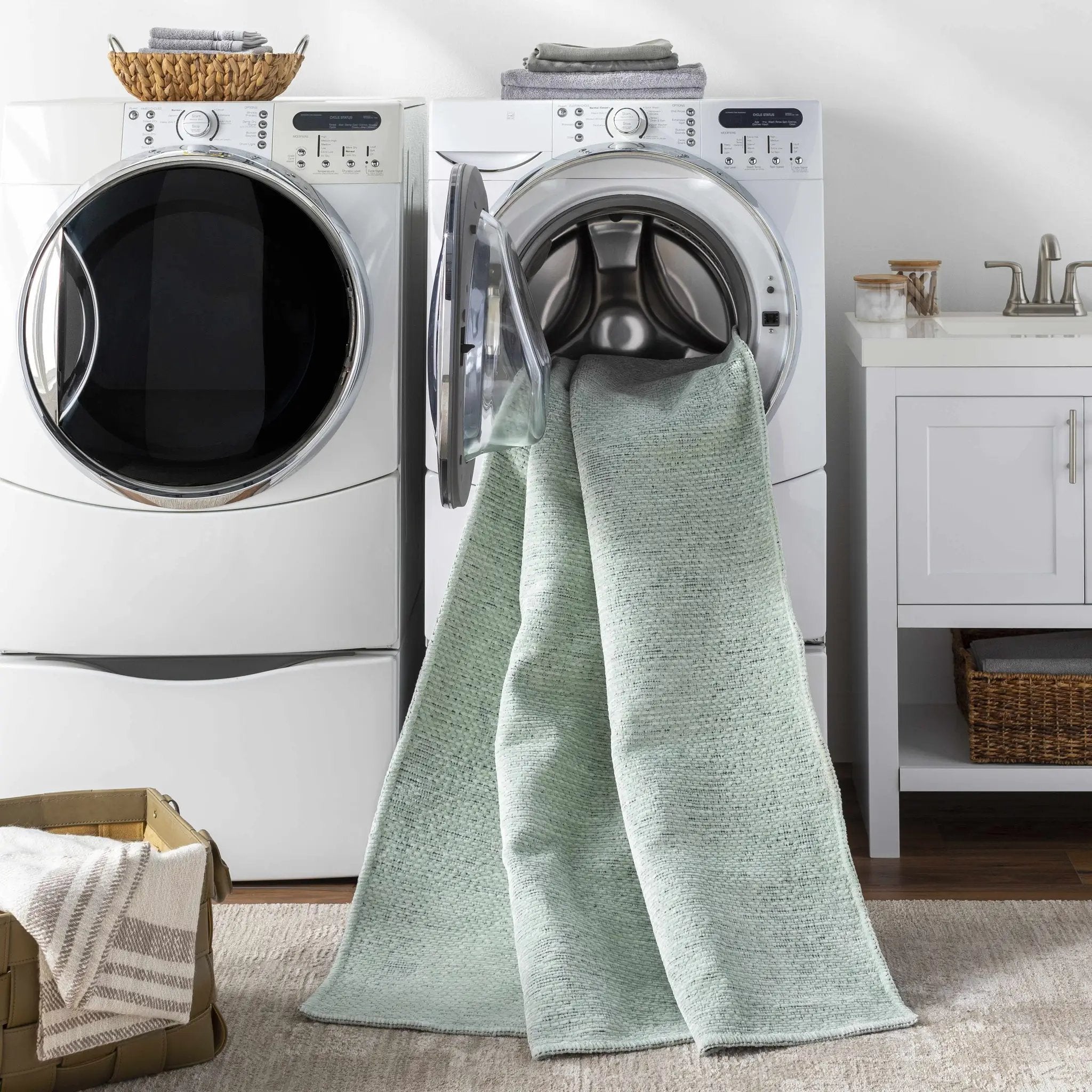 Isako Seafoam Solid Washable Area Rug - Clearance by Boutique Rugs