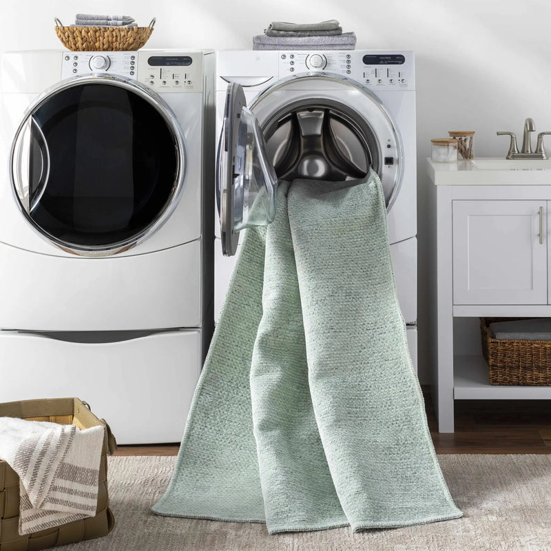 Isako Seafoam Solid Washable Area Rug - Clearance by Boutique Rugs