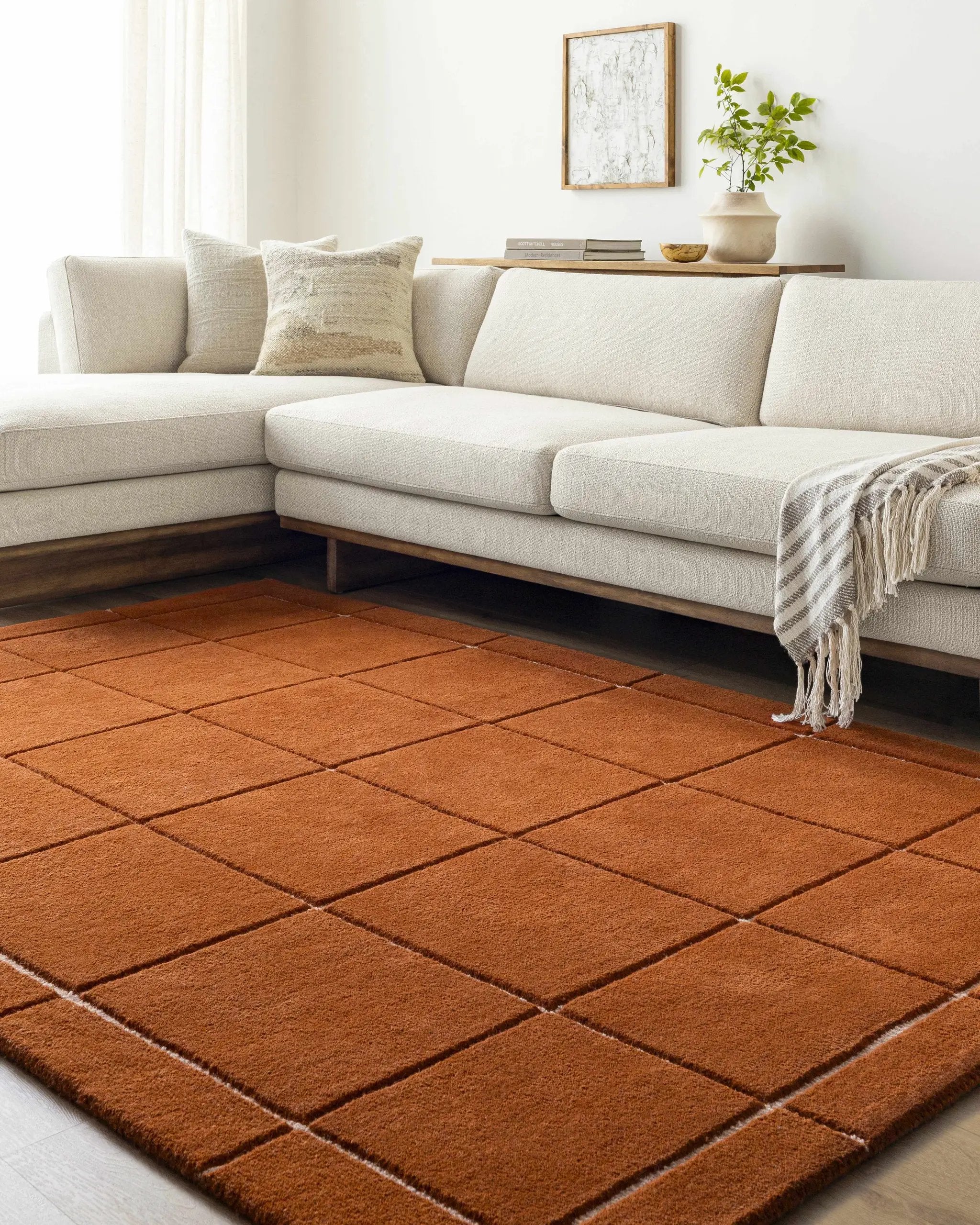 Siarl Burnt Orange Checkered Area Rug by Boutique Rugs