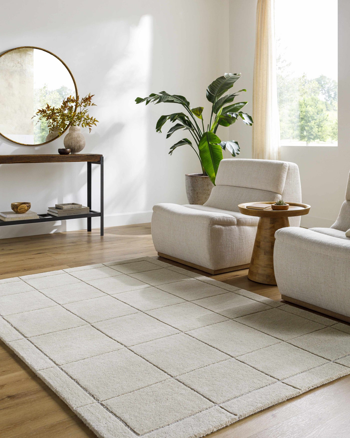 Siarl Cream Checkered Area Rug by Boutique Rugs