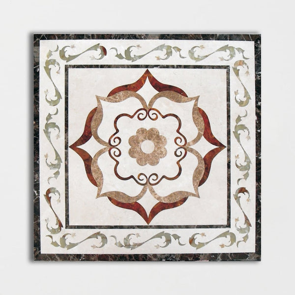 Square Aluminum Backed Multi Finish August Green Marble Medallions 36