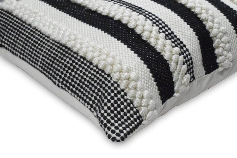 Square Outdoor and Indoor Safe Black and White Striped Pillow by The Rug Decor
