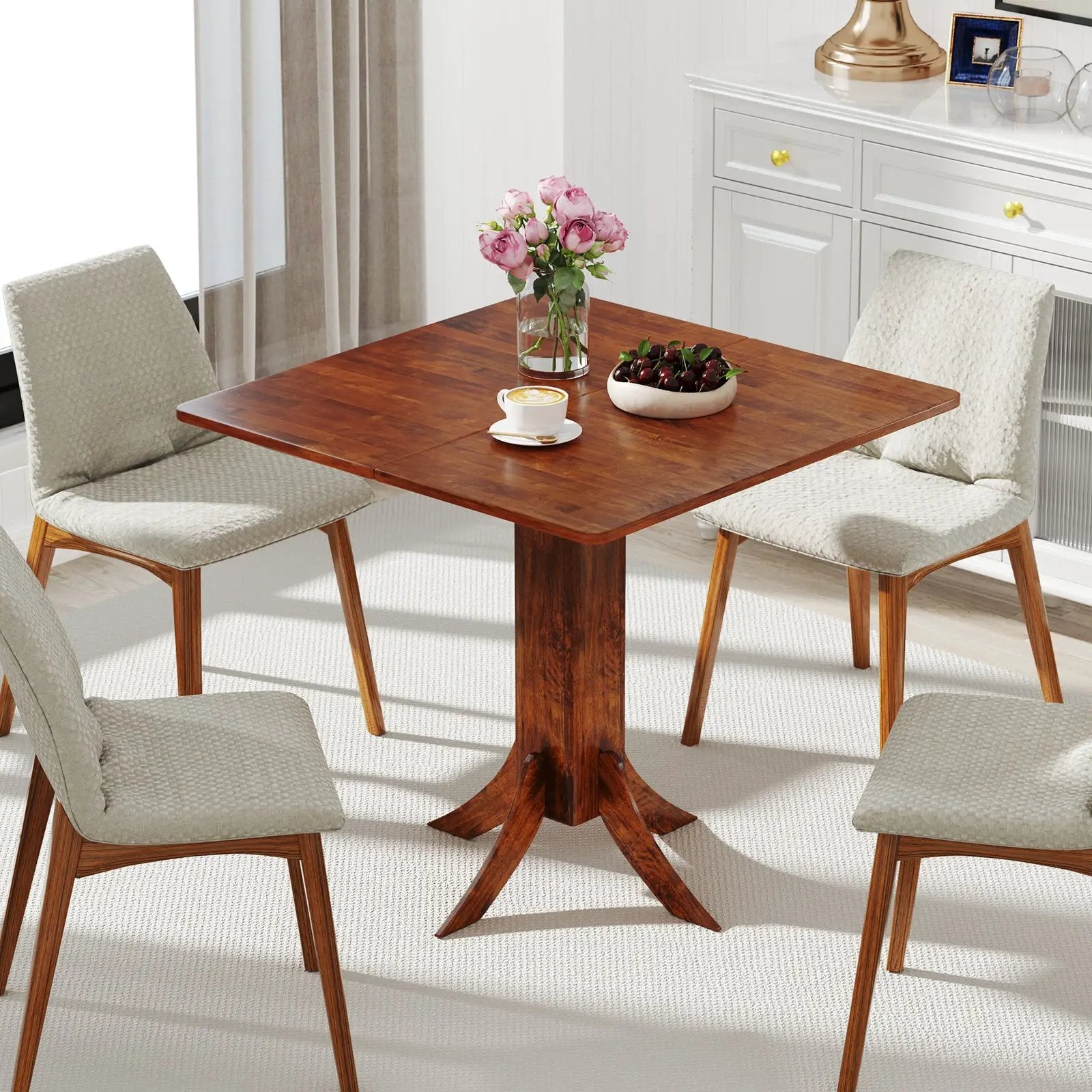Square Dining Table with Pedestal Base and Rubber Wood Frame-Walnut by DirectDeals