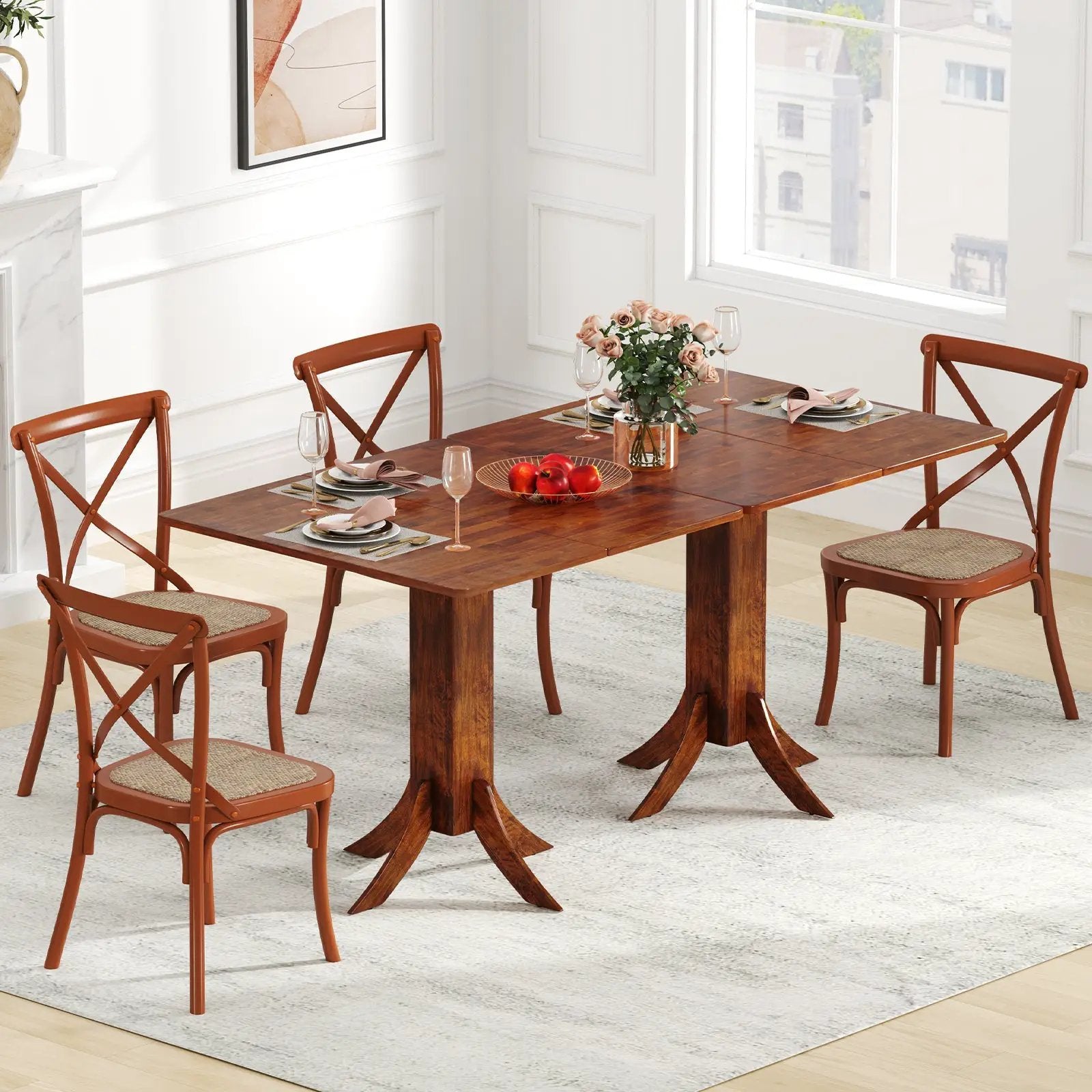 Square Dining Table with Pedestal Base and Rubber Wood Frame-Walnut by DirectDeals