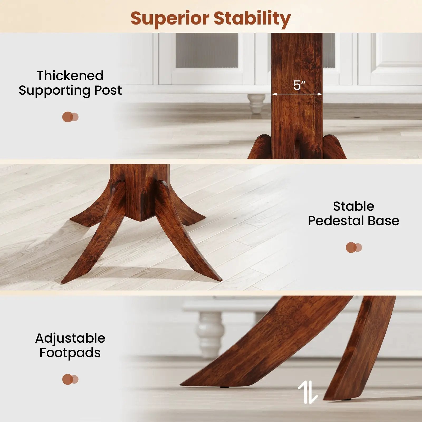 Square Dining Table with Pedestal Base and Rubber Wood Frame-Walnut by DirectDeals
