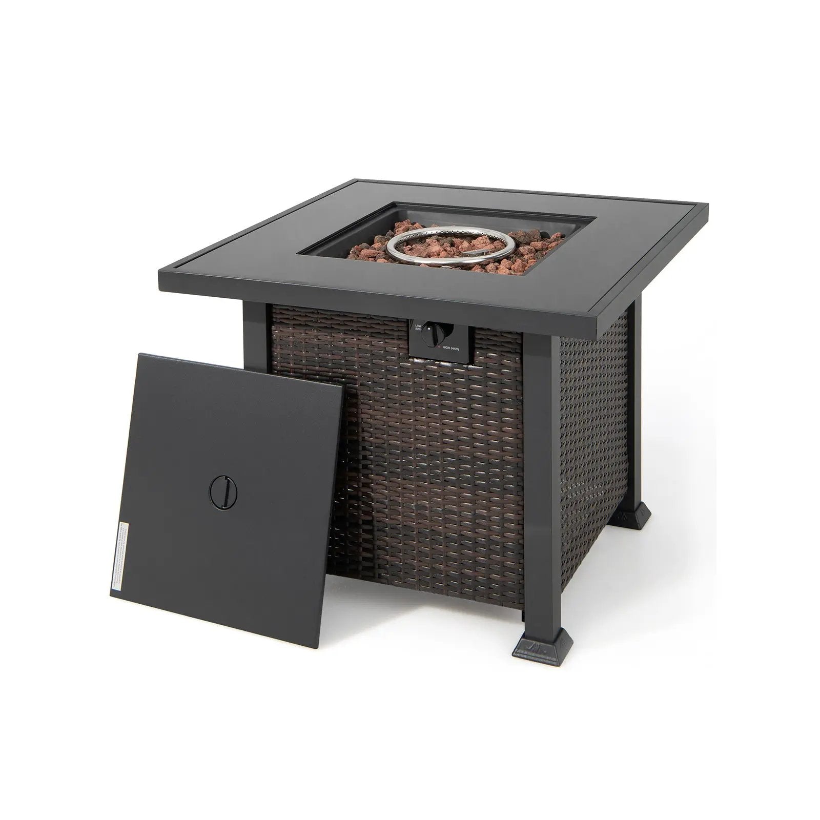 32 Inch Square Propane Fire Pit Table with Lava Rocks Cover by DirectDeals