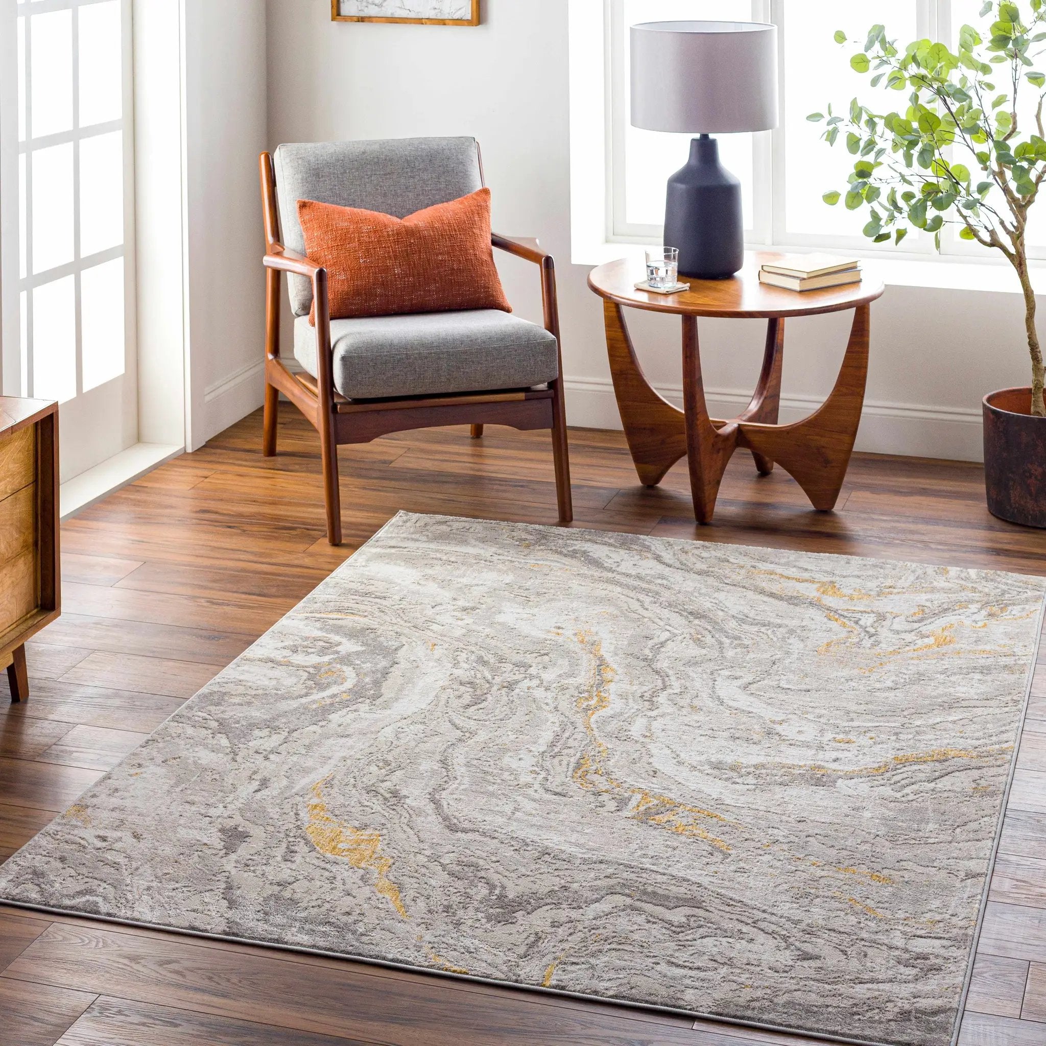 Akins Beige Marble Rug - Clearance by Boutique Rugs