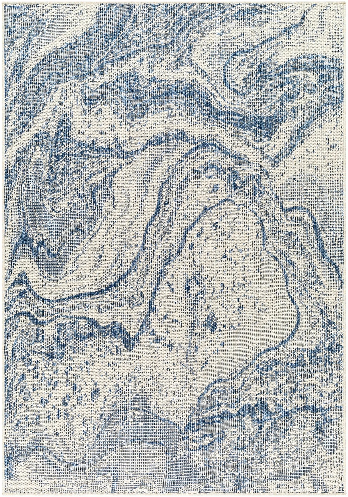 Basma Blue Marble Outdoor Area Rug - Clearance by Boutique Rugs