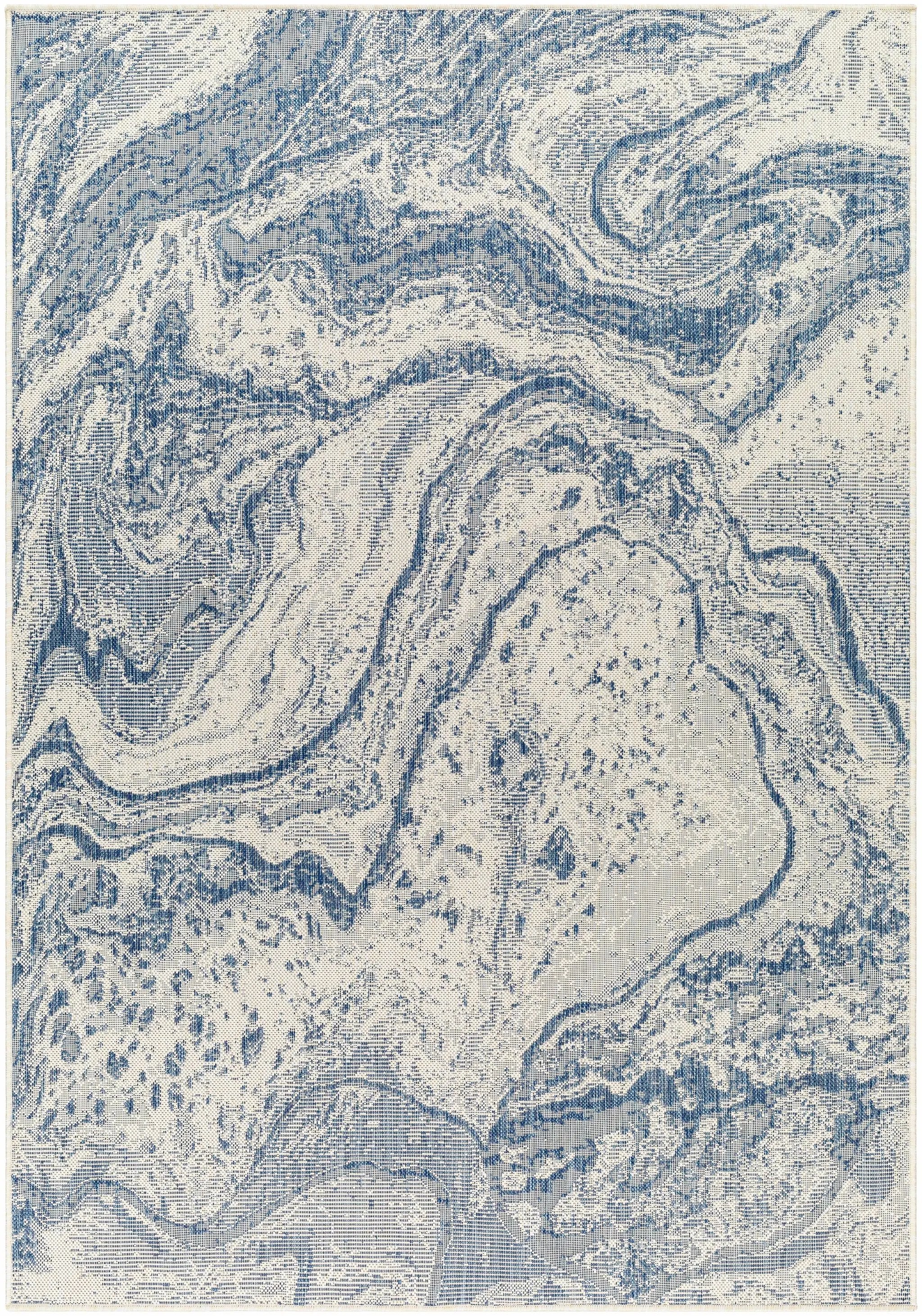 Basma Blue Marble Outdoor Area Rug - Clearance by Boutique Rugs