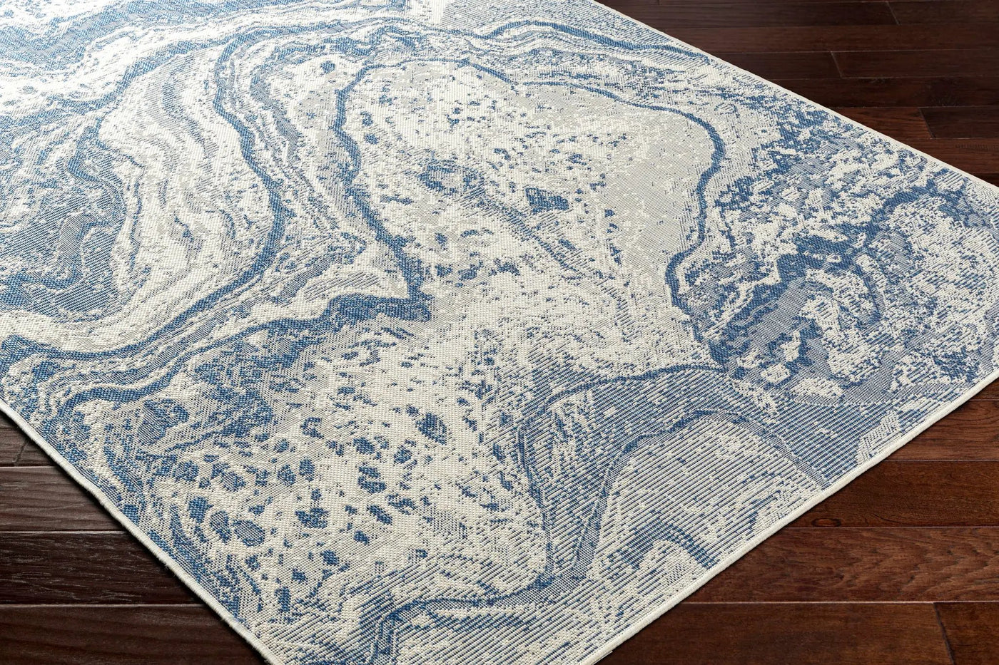 Basma Blue Marble Outdoor Area Rug - Clearance by Boutique Rugs