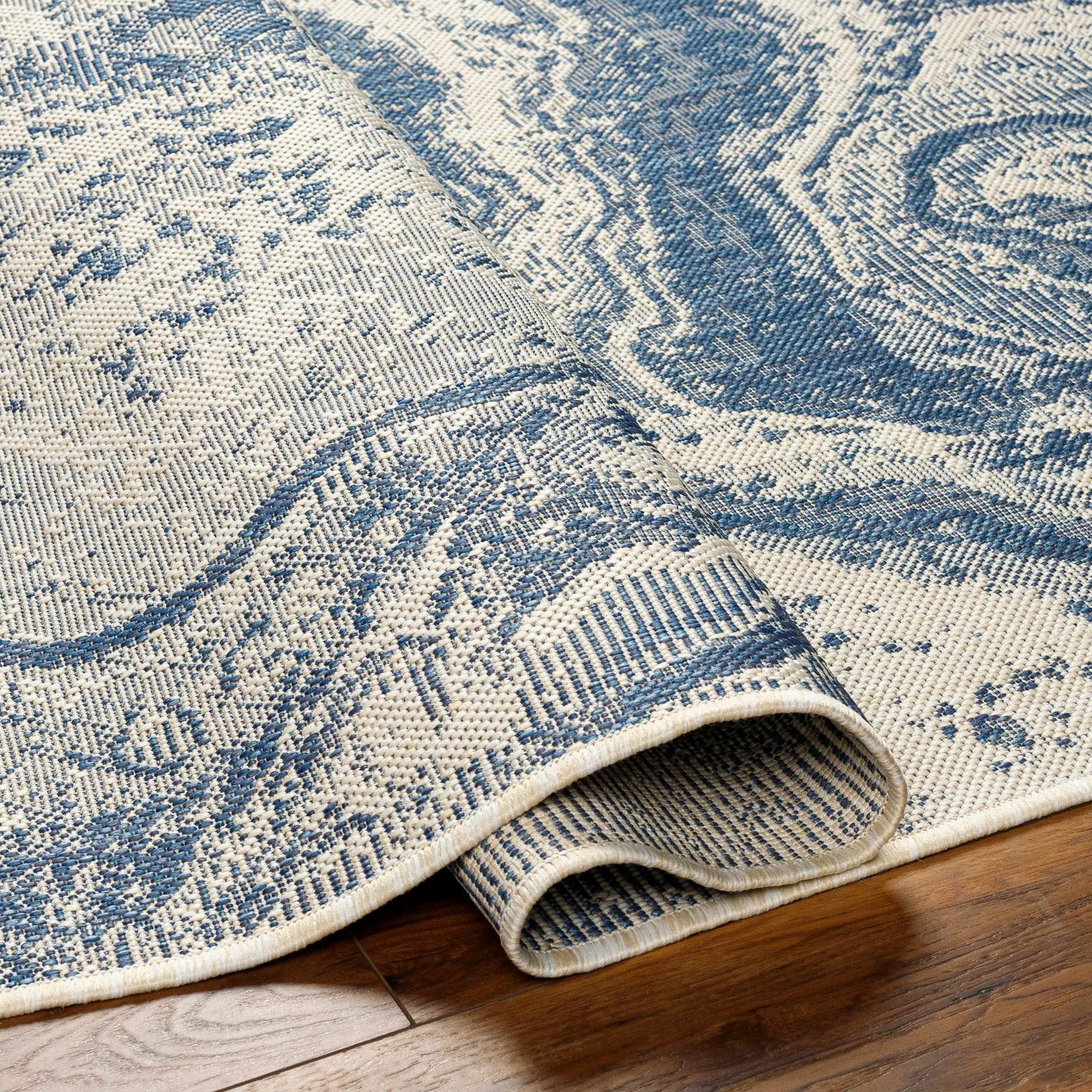Basma Blue Marble Outdoor Area Rug - Clearance by Boutique Rugs