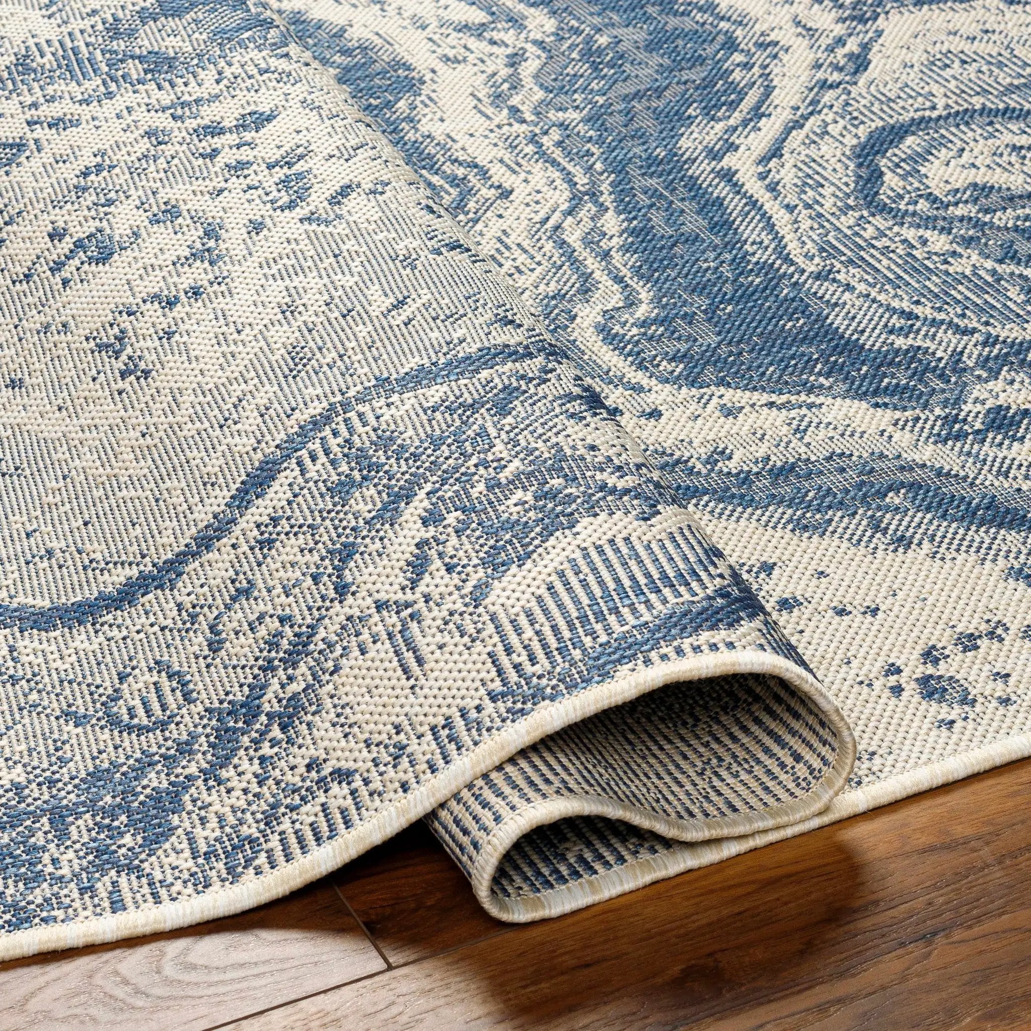 Basma Blue Marble Outdoor Area Rug - Clearance by Boutique Rugs