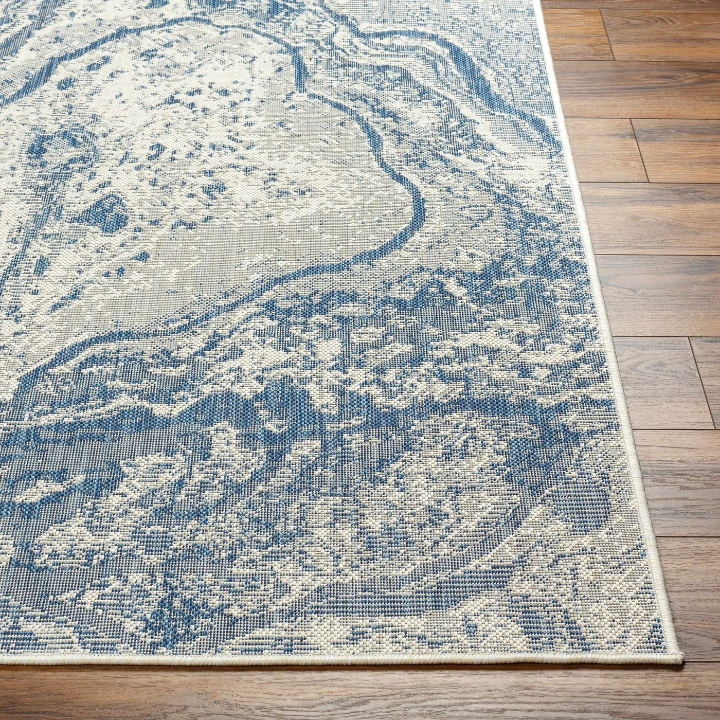 Basma Blue Marble Outdoor Area Rug - Clearance by Boutique Rugs