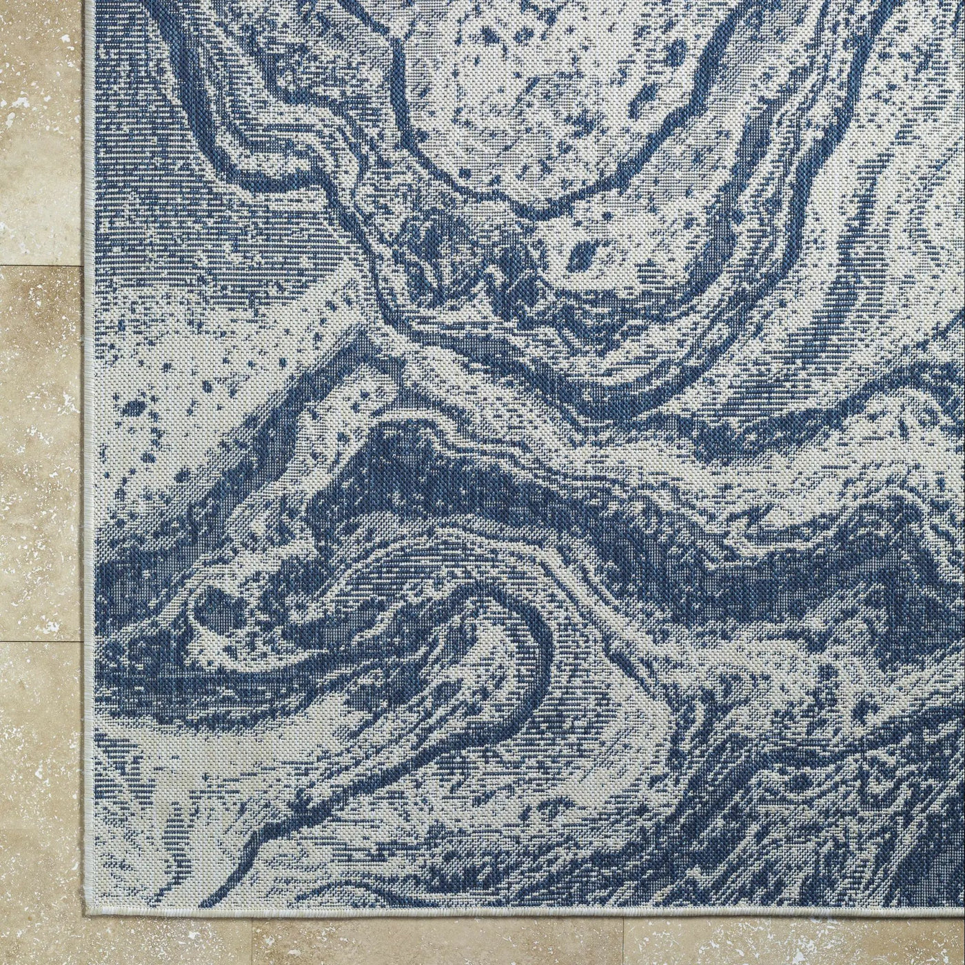 Basma Blue Marble Outdoor Area Rug - Clearance by Boutique Rugs