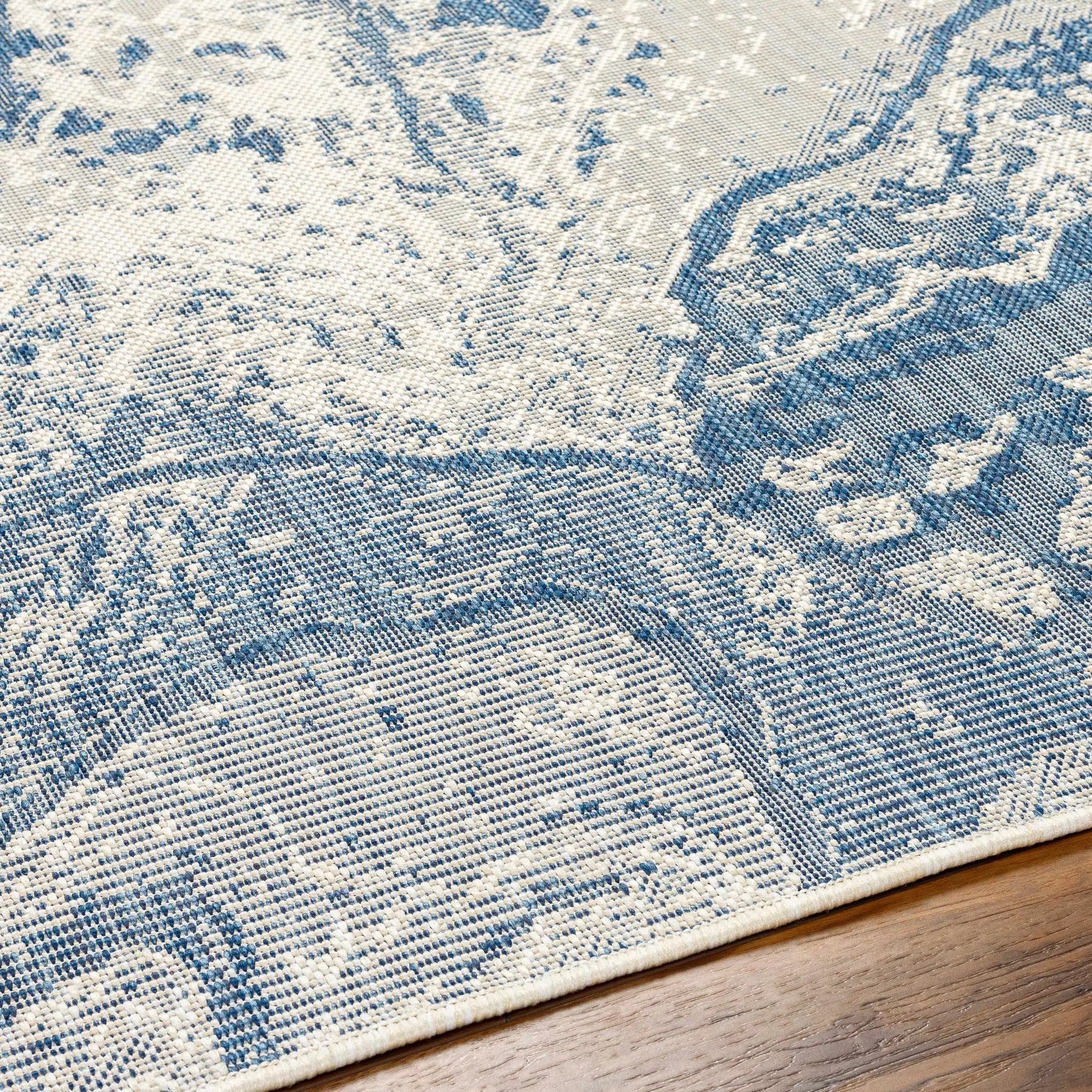 Basma Blue Marble Outdoor Area Rug - Clearance by Boutique Rugs