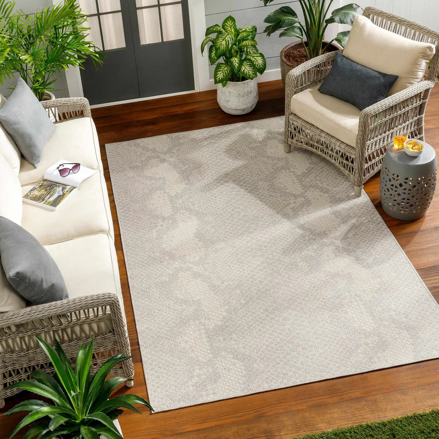 Estee Cream Snake-Patterned Outdoor Area Rug - Clearance by Boutique Rugs