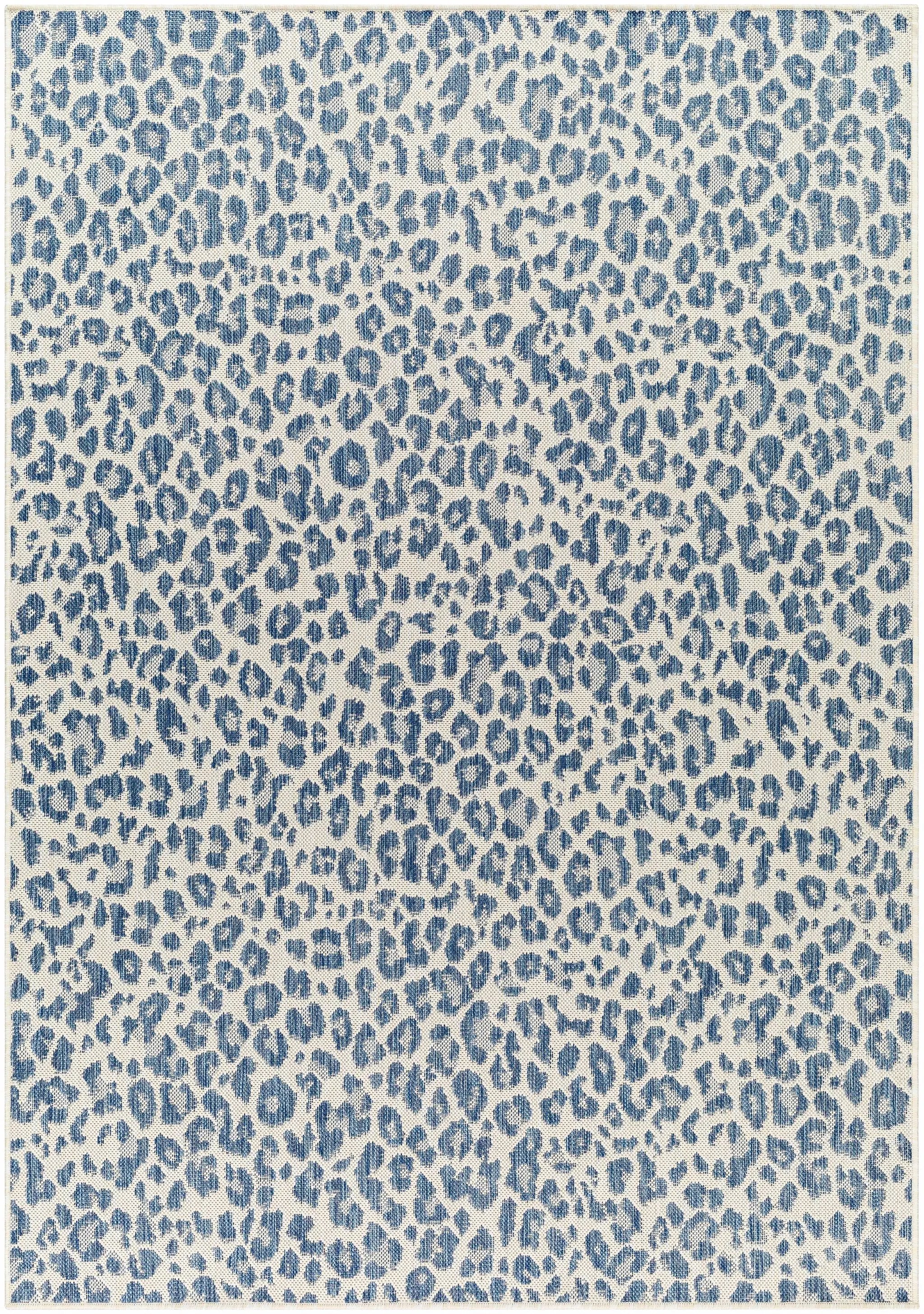 Garbo Blue Leopard Print Outdoor Area Rug - Clearance by Boutique Rugs