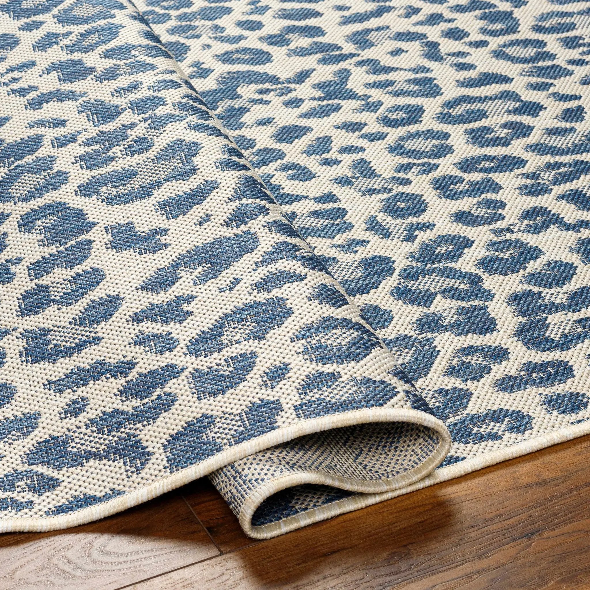 Garbo Blue Leopard Print Outdoor Area Rug - Clearance by Boutique Rugs