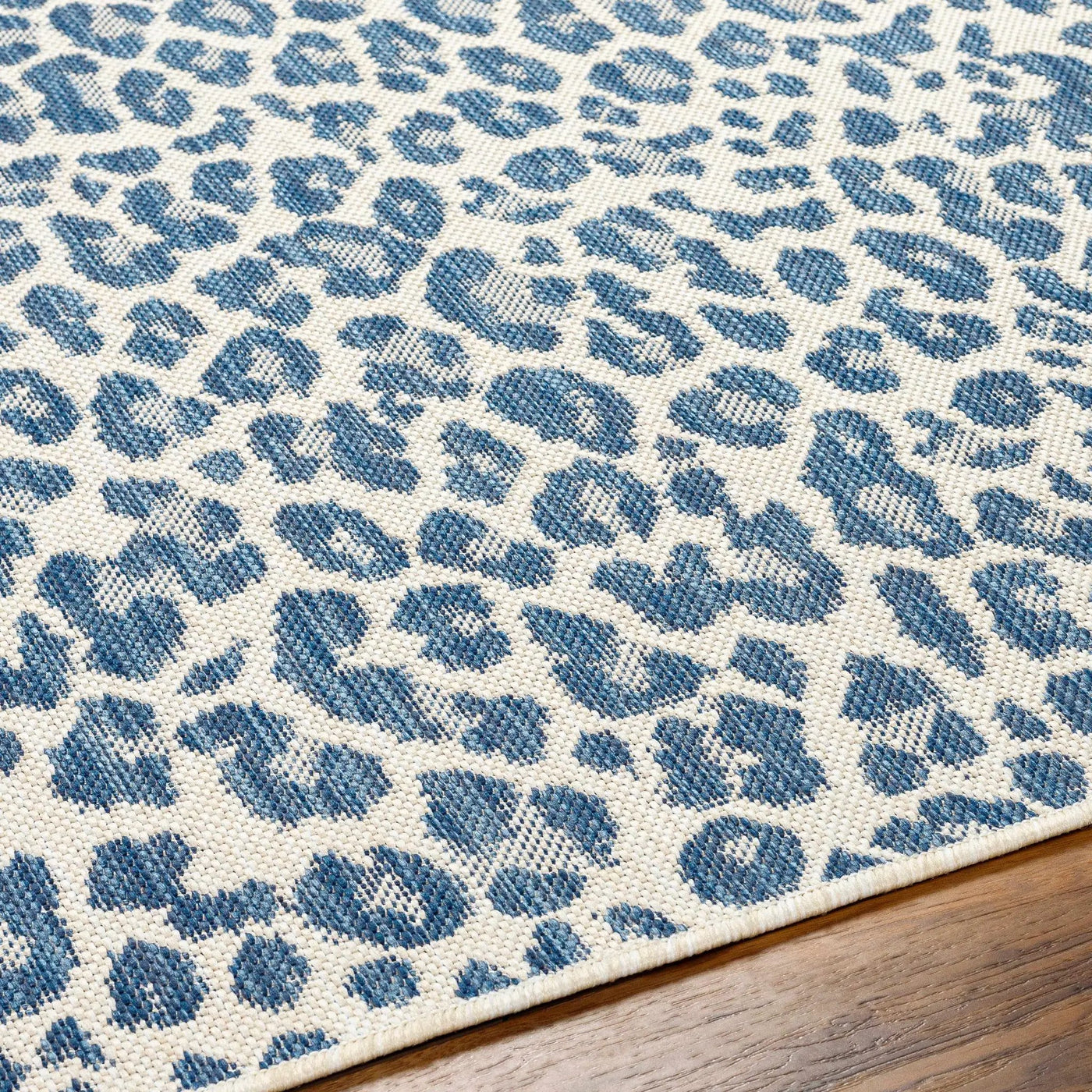 Garbo Blue Leopard Print Outdoor Area Rug - Clearance by Boutique Rugs