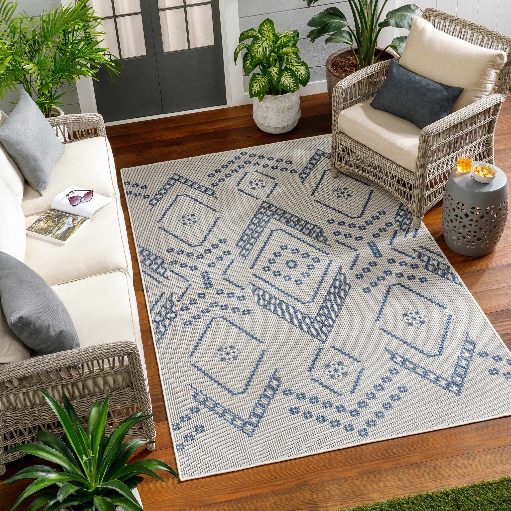 Helga Blue Outdoor Area Rug - Clearance by Boutique Rugs