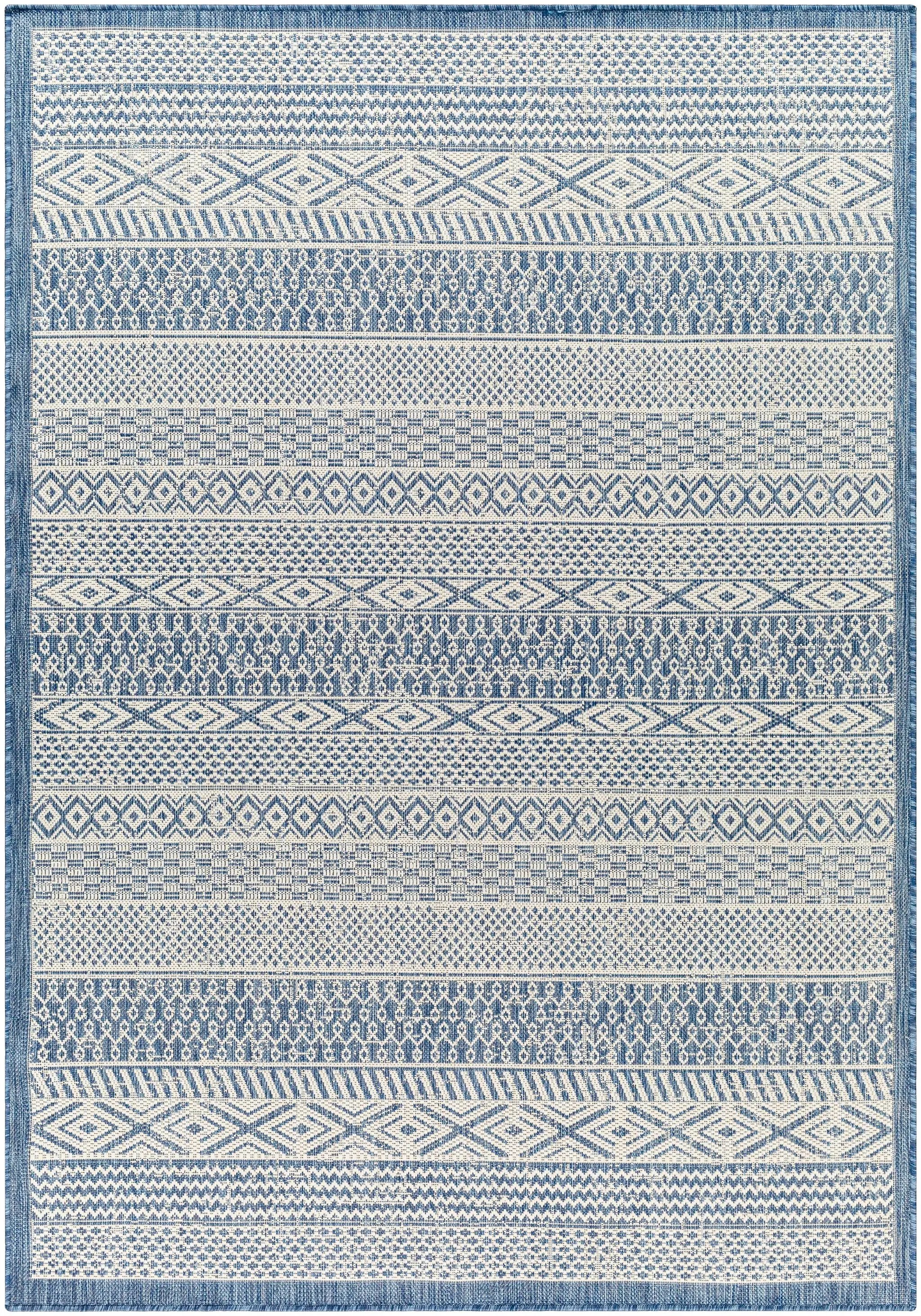 Humla Blue Aztec Outdoor Area Rug - Clearance by Boutique Rugs