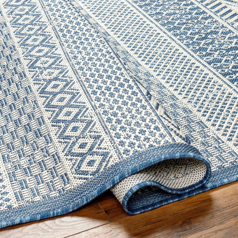 Humla Blue Aztec Outdoor Area Rug - Clearance by Boutique Rugs