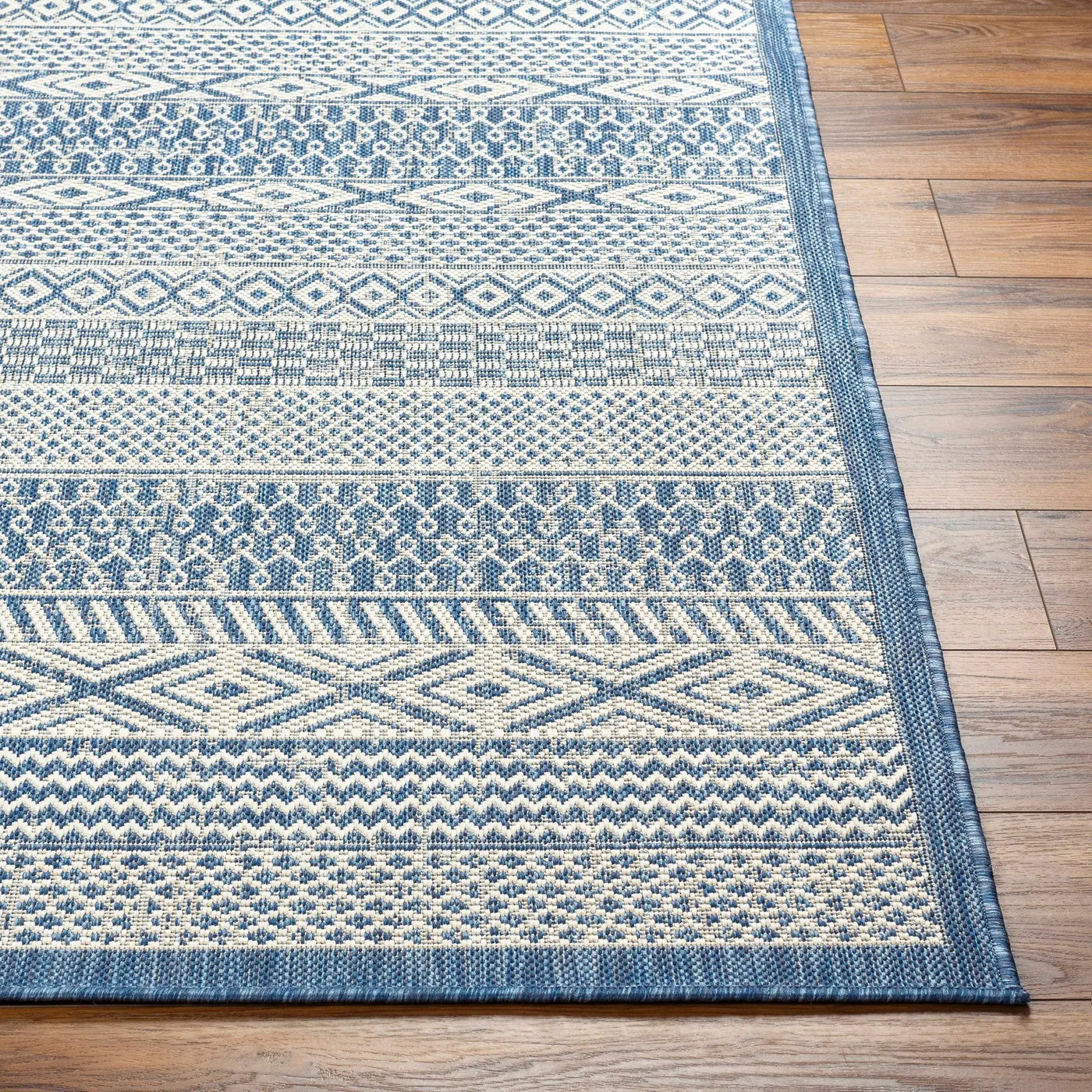 Humla Blue Aztec Outdoor Area Rug - Clearance by Boutique Rugs