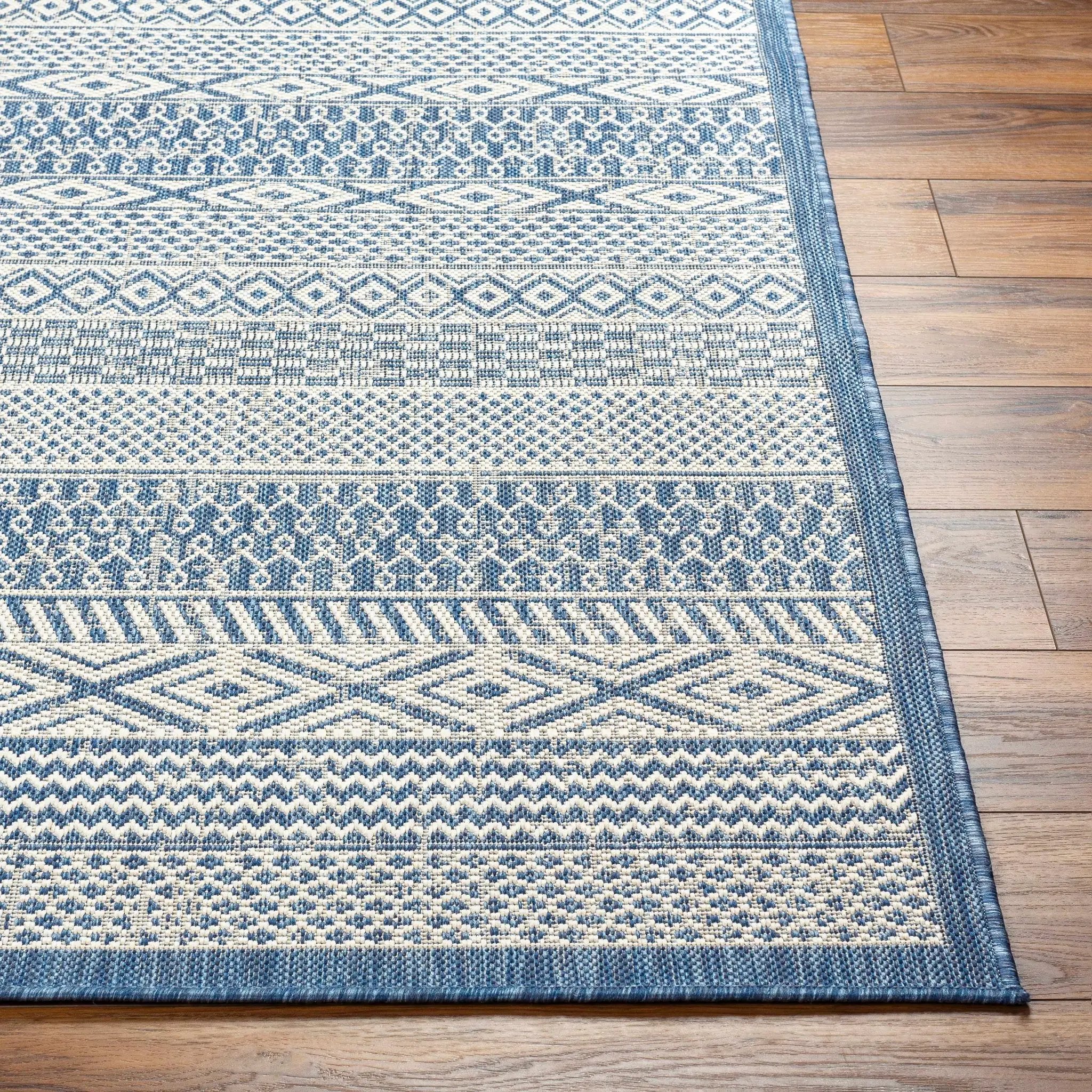 Humla Blue Aztec Outdoor Area Rug - Clearance by Boutique Rugs