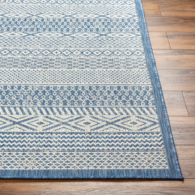 Humla Blue Aztec Outdoor Area Rug - Clearance by Boutique Rugs