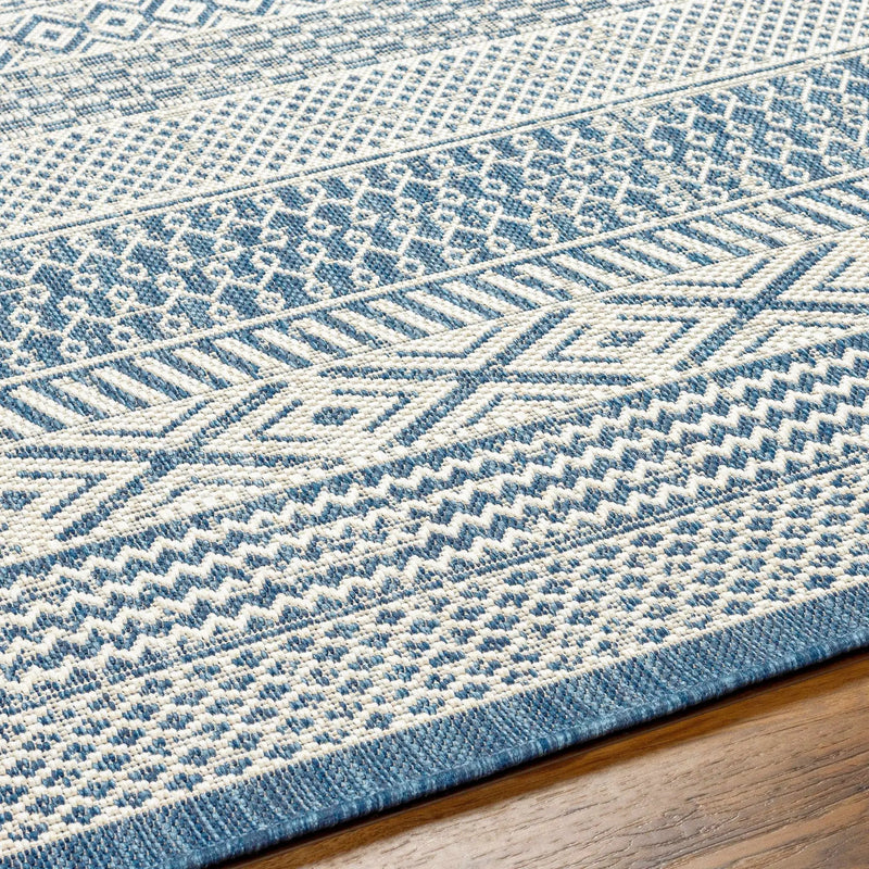 Humla Blue Aztec Outdoor Area Rug - Clearance by Boutique Rugs