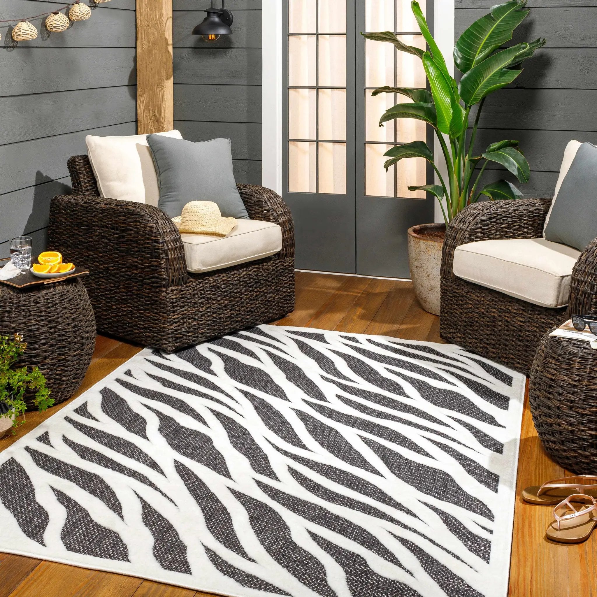 Astra Zebra Print Black Outdoor Rug - Clearance by Boutique Rugs