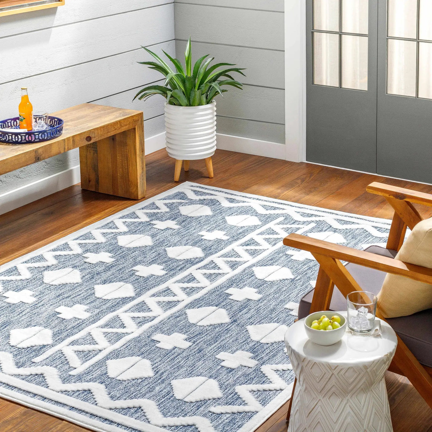 Elio Blue Outdoor Rug - Clearance by Boutique Rugs