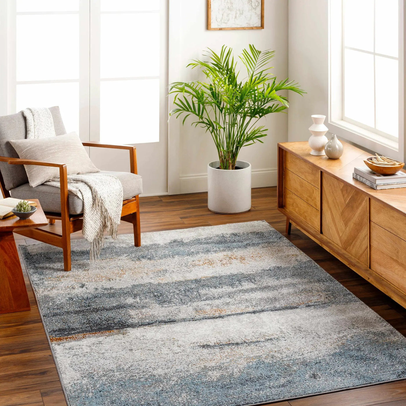 Adam Gray Blue Abstract Area Rug by Boutique Rugs