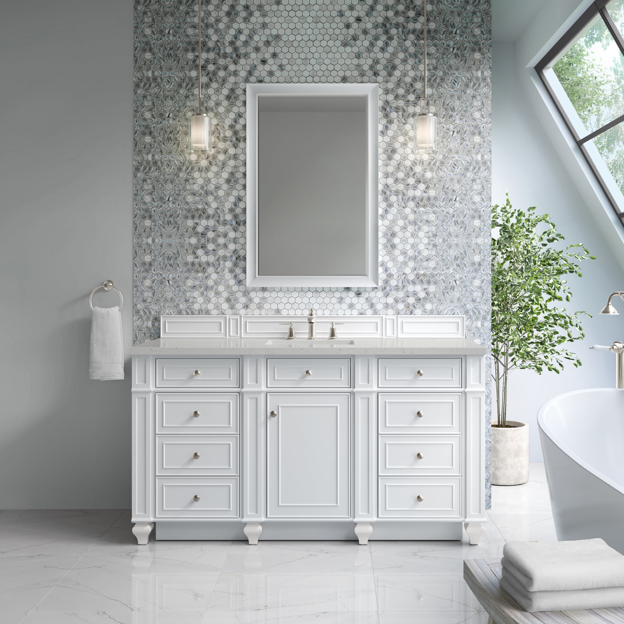 James Martin Bristol 60" Single Bathroom Vanity, Bright White by James Martin