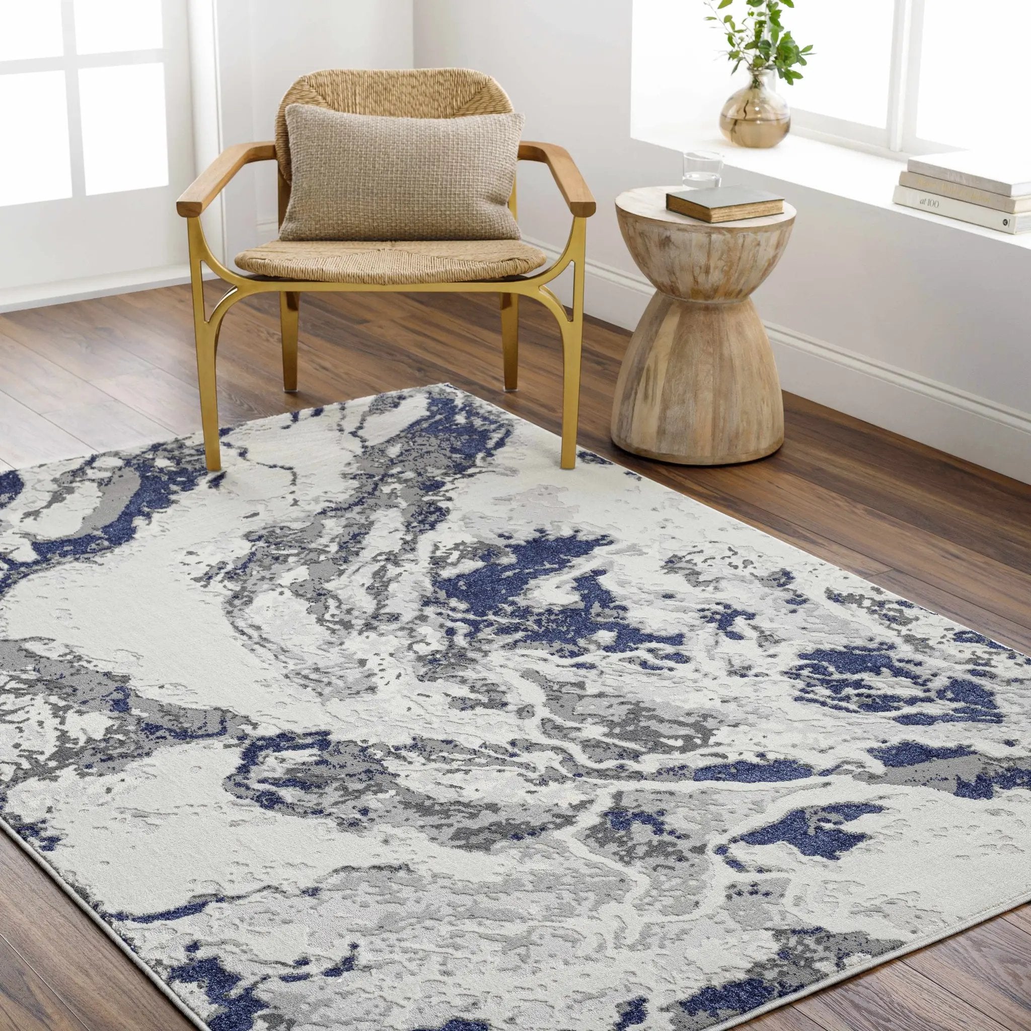 Kaleo Gray & Blue Marble Area Rug - Clearance by Boutique Rugs