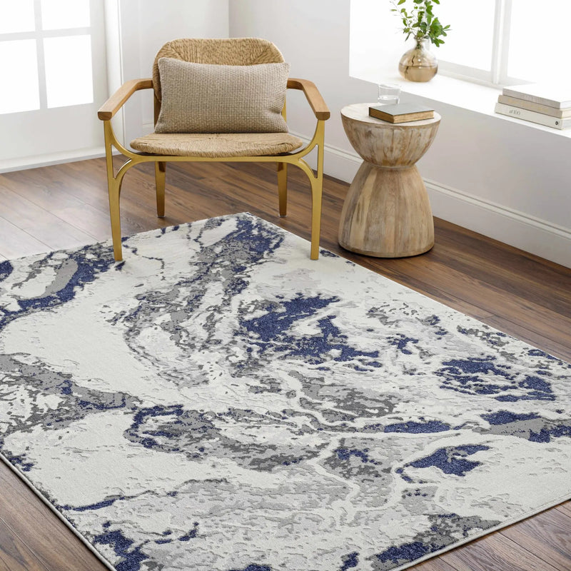 Kaleo Gray & Blue Marble Area Rug - Clearance by Boutique Rugs