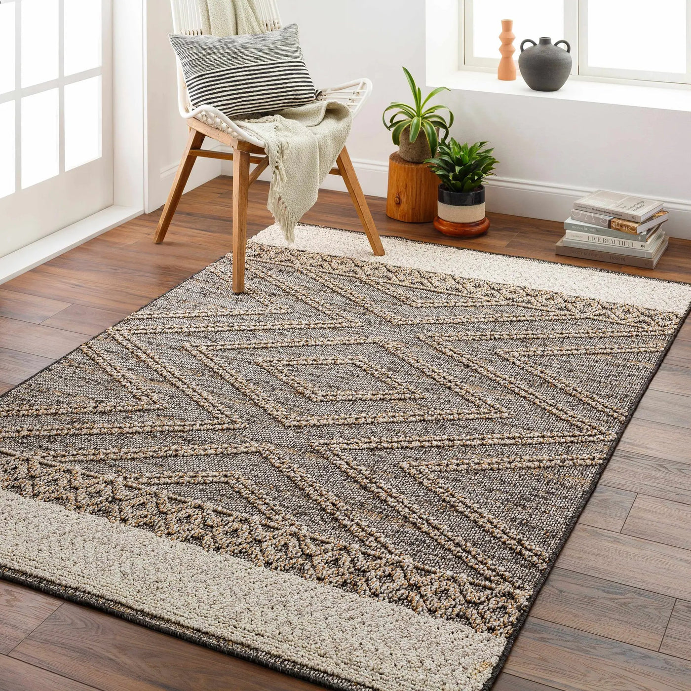 Beige Charcoal Areli Outdoor Area Rug by Boutique Rugs
