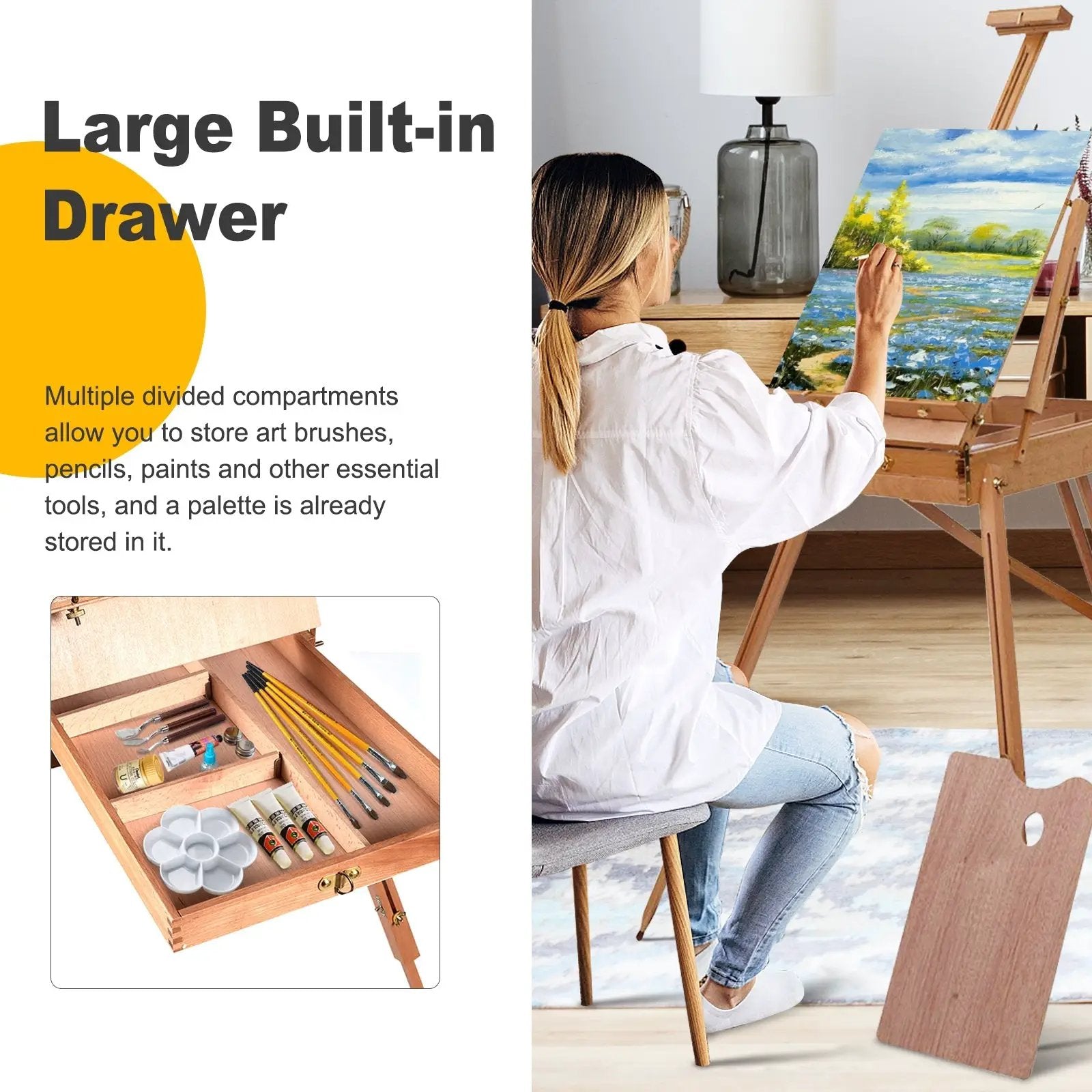 Tripod Folding French Wooden Easel with Sketch Box by DirectDeals