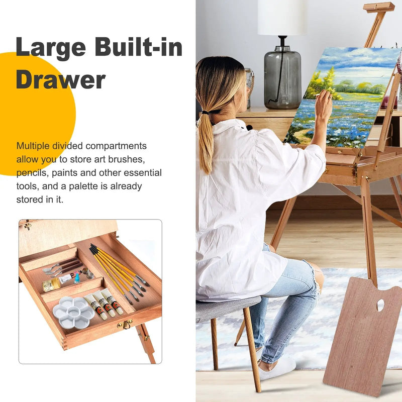 Tripod Folding French Wooden Easel with Sketch Box by DirectDeals