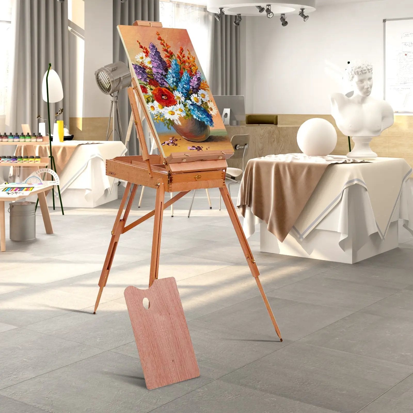 Tripod Folding French Wooden Easel with Sketch Box by DirectDeals