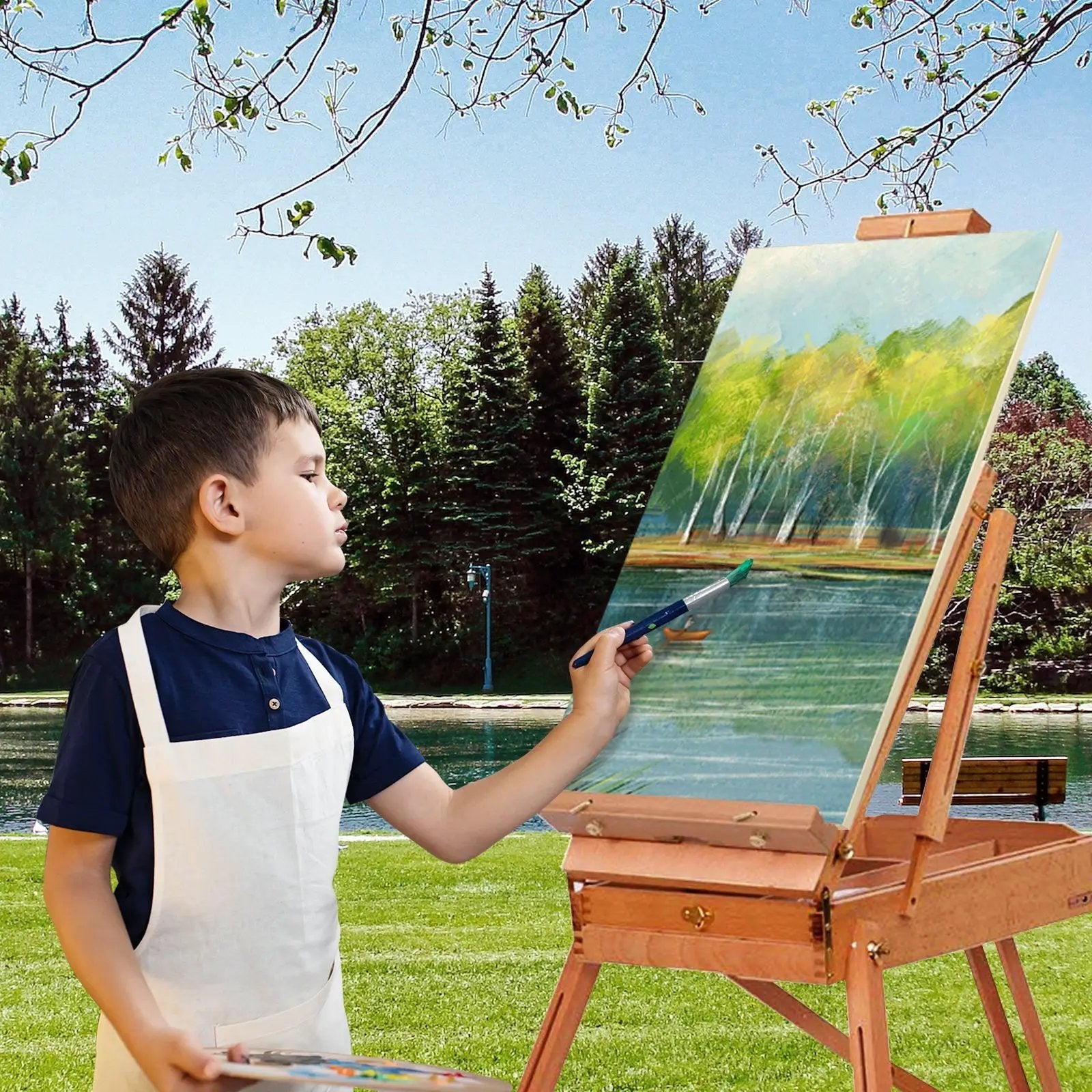 Tripod Folding French Wooden Easel with Sketch Box by DirectDeals