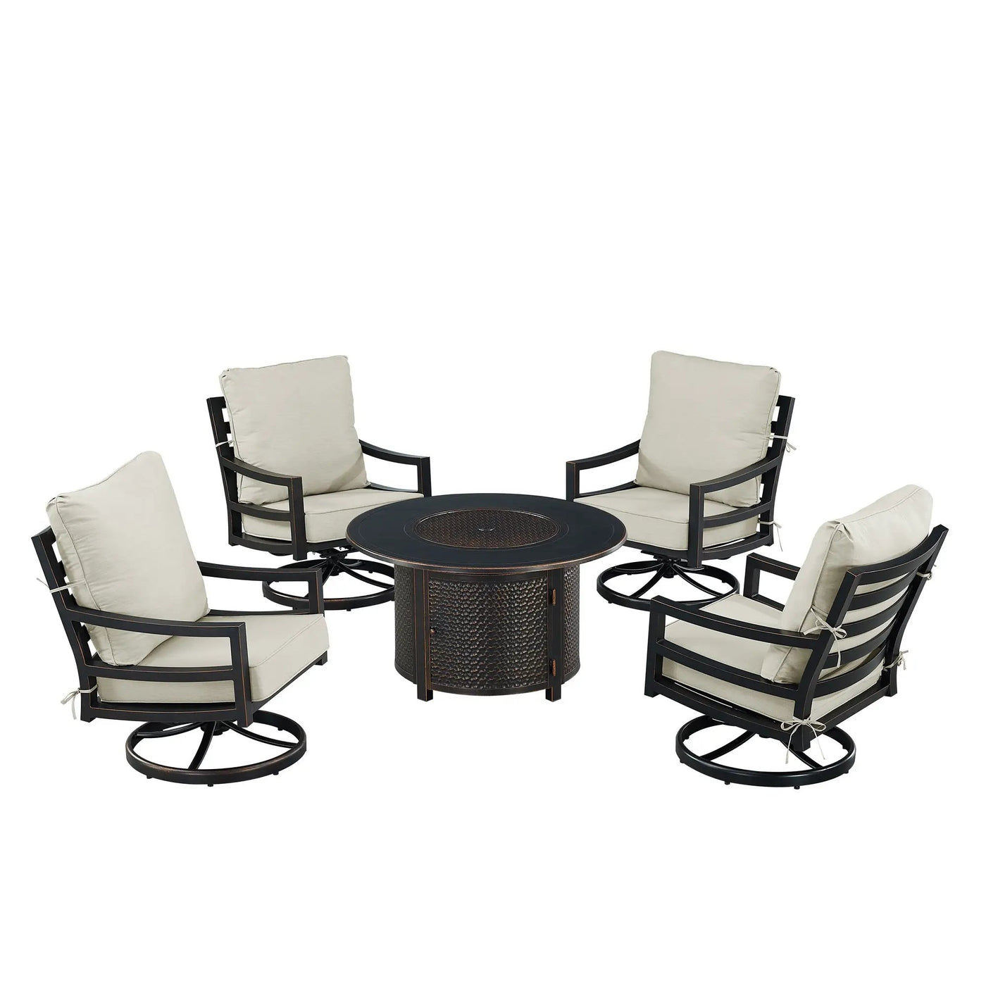 Black Aluminum Fire Table Set with Four Club Chairs by Sharicks
