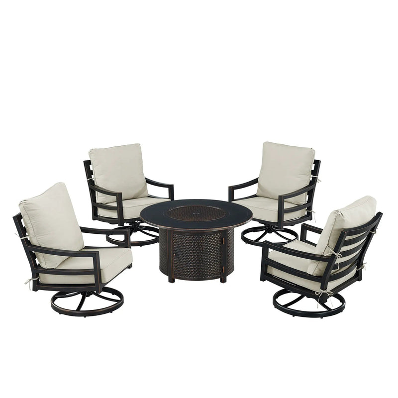 Black Aluminum Fire Table Set with Four Club Chairs by Sharicks